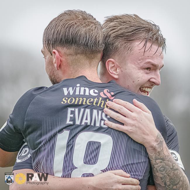 Ioan Evans and Jamie Veale celebrate scoring for Haverfordwest County